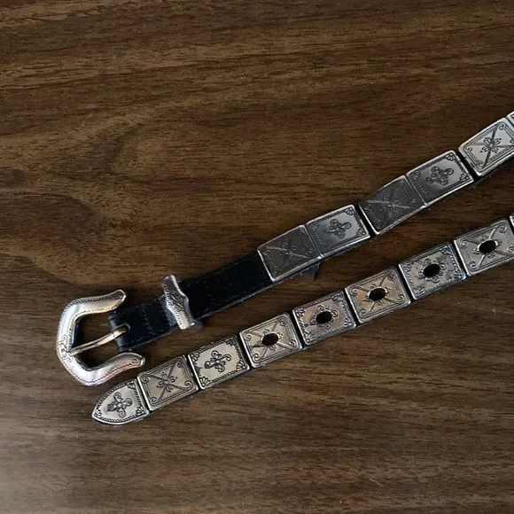 Vintage Brighton silver and black leather belt - Picture 1 of 10